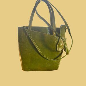 Barberini Green Genuine Leather Crossbody Bag With Dual Handles & Shoulder Strap